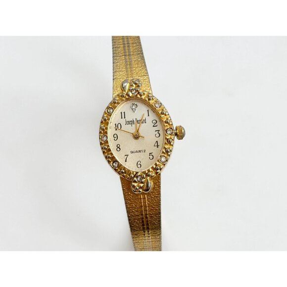 Joseph Bernard Gold Toned Rhinestone Vintage Ladies Wristwatch - 20mm - WORKS! - Picture 2 of 10